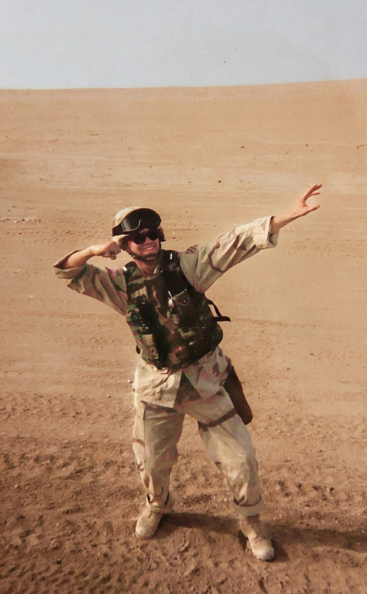 David F. Zapata in full gear in the open desert